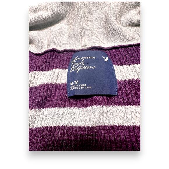 Y2k American Eagle Striped Gray/Purple Shawl Collar Cardigan Sweater Size M - Picture 10 of 11